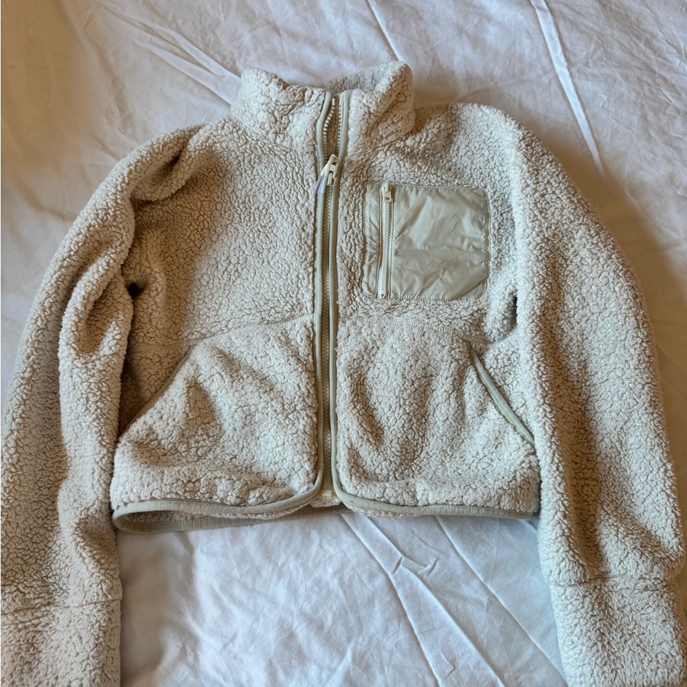 Athleta Cream Puffer Jacket Plush Zip-Up